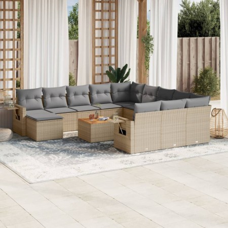 Garden sofa set with cushions 13 pieces beige synthetic rattan by , Modular outdoor sofas - Ref: Foro24-3224869, Price: 830,8...