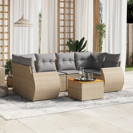 7-piece garden sofa set and beige synthetic rattan cushions by , Garden sets - Ref: Foro24-3224904, Price: 453,53 €, Discount: %
