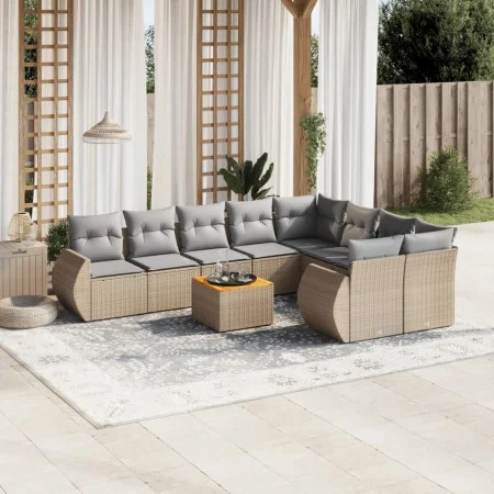 Gartensofa-Set mit beigen Kissen, 10-teilig, synthetisches Rattan von , Gartensets - Ref: Foro24-3225163, Preis: 622,01 €, Ra...