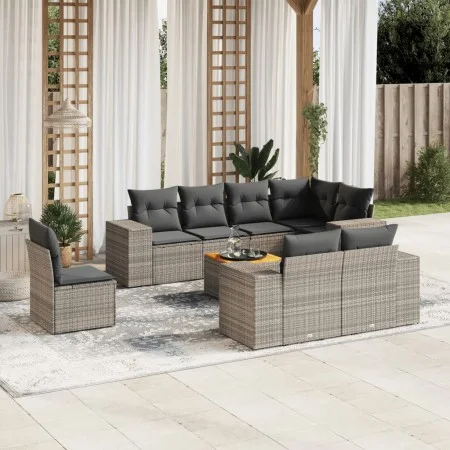 Set de muebles de jardín 9 pzas y cojines ratán sintético gris de , Conjuntos de jardín - Ref: Foro24-3225542, Precio: 607,12...