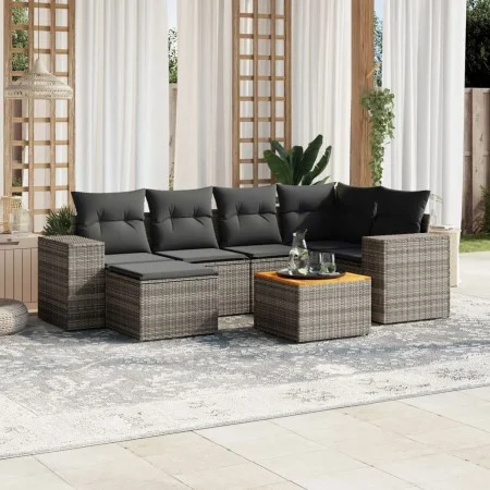 7-piece garden sofa set with gray PE rattan cushions by , Garden sets - Ref: Foro24-3225549, Price: 422,08 €, Discount: %