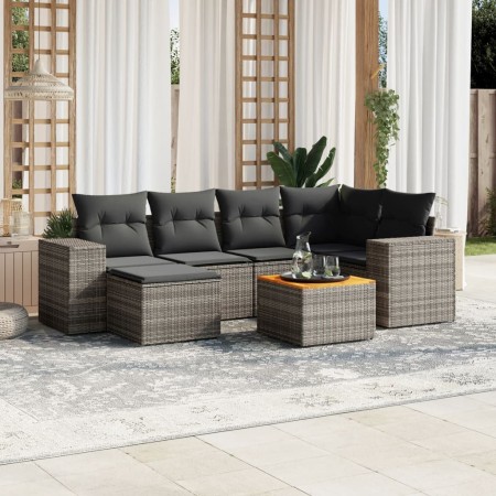 7-teiliges Gartensofa-Set mit grauen PE-Rattan-Kissen von , Gartensets - Ref: Foro24-3225549, Preis: 415,73 €, Rabatt: %