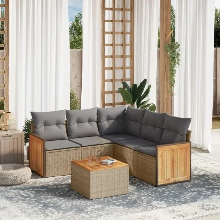 Garden sofa set with cushions 6 pieces beige synthetic rattan by , Garden sets - Ref: Foro24-3227648, Price: 390,07 €, Discou...