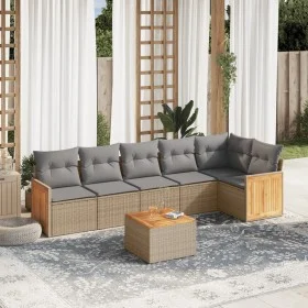 7-teiliges Gartensofa-Set und beigefarbene synthetische Rattankissen von , Gartensets - Ref: Foro24-3227676, Preis: 450,39 €,...