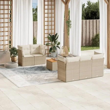 Garden sofa set with cushions 6 pieces beige synthetic rattan by , Garden sets - Ref: Foro24-3255813, Price: 407,90 €, Discou...