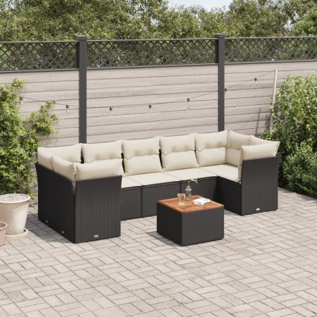 Gartensofa- und Kissenset 8-teilig aus schwarzem synthetischem Rattan von , Gartensets - Ref: Foro24-3255839, Preis: 480,96 €...