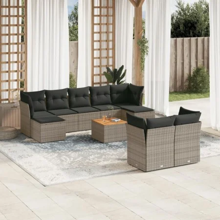 10-teiliges Gartensofa-Set mit grauen synthetischen Rattankissen von , Gartensets - Ref: Foro24-3256207, Preis: 573,49 €, Rab...