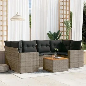 7-piece garden sofa set with gray PE rattan cushions by , Garden sets - Ref: Foro24-3256354, Price: 439,40 €, Discount: %