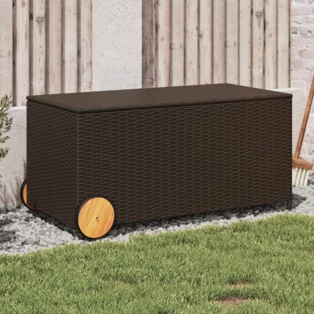 Garden storage box with wheels brown PE rattan 190L by , Outdoor storage boxes - Ref: Foro24-365325, Price: 99,38 €, Discount: %
