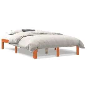 Solid wax brown pine wood bed frame 140x200 cm by , Beds and slatted bases - Ref: Foro24-844171, Price: 106,47 €, Discount: %