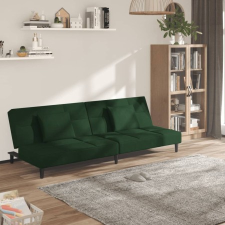2-seater sofa bed with two dark green velvet pillows by , Sofas - Ref: Foro24-375809, Price: 248,75 €, Discount: %