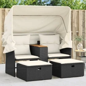 2-Sitzer-Gartensofa mit Markise und schwarzen PE-Rattanhockern von , Outdoor-Sofas - Ref: Foro24-365800, Preis: 319,69 €, Rab...
