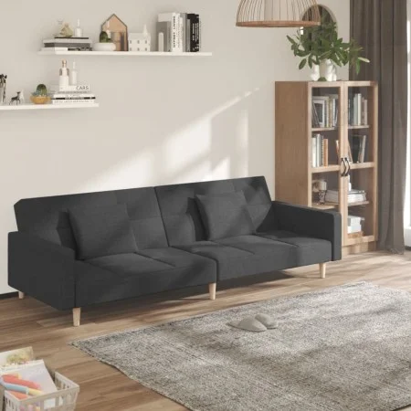 2-seater sofa bed with two pillows in dark gray fabric by , Sofas - Ref: Foro24-375800, Price: 276,51 €, Discount: %