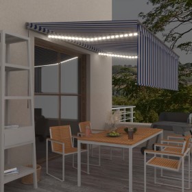 Manual retractable awning with blind and blue and white LED 4x3 m by , Awnings - Ref: Foro24-3069421, Price: 341,38 €, Discou...