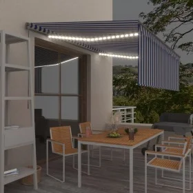 Manual retractable awning with blind and blue and white LED 4x3 m by , Awnings - Ref: Foro24-3069421, Price: 389,80 €, Discou...