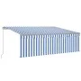 Manual retractable awning with blind and blue and white LED 4x3 m by , Awnings - Ref: Foro24-3069421, Price: 389,80 €, Discou...