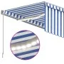 Manual retractable awning with blind and blue and white LED 4x3 m by , Awnings - Ref: Foro24-3069421, Price: 389,80 €, Discou...