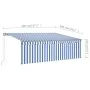 Manual retractable awning with blind and blue and white LED 4x3 m by , Awnings - Ref: Foro24-3069421, Price: 389,80 €, Discou...