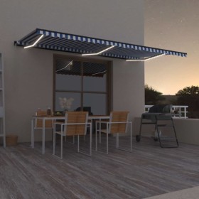 Toldo retráctil manual con luz LED azul y blanco 600x350 cm