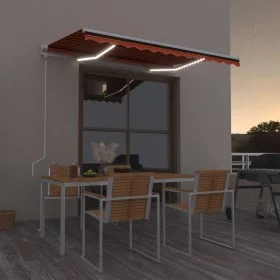 Automatic awning LED wind sensor orange brown 300x250 cm by , Awnings - Ref: Foro24-3068875, Price: 479,17 €, Discount: %