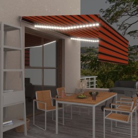 Toldo manual retráctil con persiana y LED naranja y marrón 4x3m