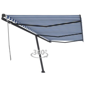 Toldo de pie retráctil manual azul y blanco 600x300 cm