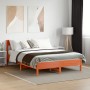 Bed frame with wax brown pine wood headboard 140x190 cm by , Beds and slatted bases - Ref: Foro24-842665, Price: 126,35 €, Di...
