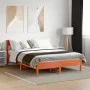 Bed frame with wax brown pine wood headboard 140x190 cm by , Beds and slatted bases - Ref: Foro24-842665, Price: 125,19 €, Di...