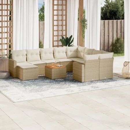 11-teiliges Gartensofa-Set mit beigen synthetischen Rattankissen von , Modulare Sofas für den Außenbereich - Ref: Foro24-3224...