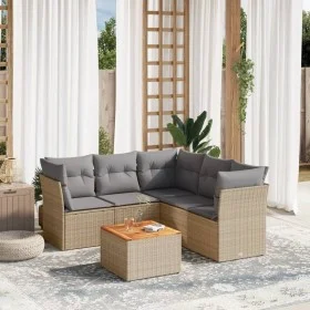Gartensofa-Set mit Kissen, 6-teilig, beiges synthetisches Rattan von , Gartensets - Ref: Foro24-3223637, Preis: 360,17 €, Rab...
