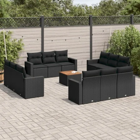 Garden sofa and cushion set 13 pieces black synthetic rattan by , Garden sets - Ref: Foro24-3224053, Price: 932,22 €, Discoun...