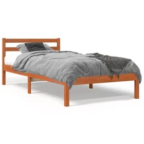 Wax brown solid pine wood bed frame 75x190 cm by , Beds and slatted bases - Ref: Foro24-844137, Price: 63,92 €, Discount: %