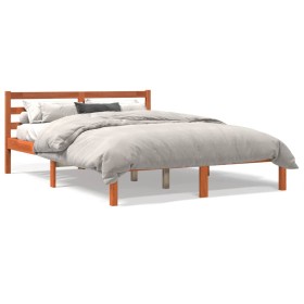 Estructura de cama madera maciza pino marrón cera 135x190 cm