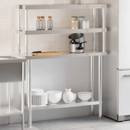 Mesa de trabajo para cocina con estante acero inox 110x30x150cm de , Restauración - Ref: Foro24-3208902, Precio: 280,26 €, De...