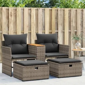 2 seater garden sofa with awning and gray PE rattan stools by , Outdoor sofas - Ref: Foro24-365804, Price: 304,90 €, Discount: %