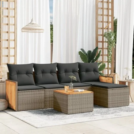 6-piece garden furniture set and gray synthetic rattan cushions by , Garden sets - Ref: Foro24-3260009, Price: 365,17 €, Disc...