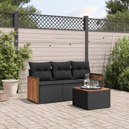 4-teilige Gartensofagarnitur mit schwarzen synthetischen Rattankissen von , Gartensets - Ref: Foro24-3259843, Preis: 251,12 €...