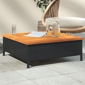 Rattan and black acacia wood garden table 70x70x25 cm by , Garden tables - Ref: Foro24-3281629, Price: 72,22 €, Discount: %