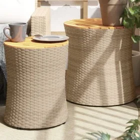 Garden side tables 2 pieces beige rattan wooden surface by , Garden tables - Ref: Foro24-366290, Price: 136,62 €, Discount: %
