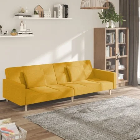2-seater sofa bed with two yellow fabric pillows by , Sofas - Ref: Foro24-375804, Price: 270,12 €, Discount: %