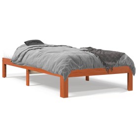 Estructura de cama madera maciza de pino marrón cera 90x200 cm