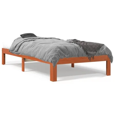 Wachsbrauner Bettrahmen aus massivem Kiefernholz, 90 x 200 cm von , Betten und Lattenroste - Ref: Foro24-844168, Preis: 76,00...