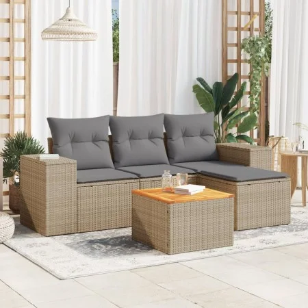 Gartensofa-Set mit Kissen, 5-teilig, beiges synthetisches Rattan von , Gartensets - Ref: Foro24-3225415, Preis: 310,04 €, Rab...