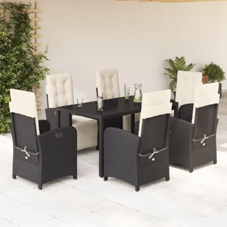 Set de comedor de jardín 7 pzas y cojines ratán sintético negro de , Conjuntos de jardín - Ref: Foro24-3212453, Precio: 971,7...