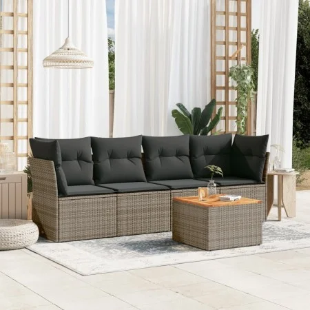 Gartensofa-Set mit Kissen, 5-teilig, graues synthetisches Rattan von , Gartensets - Ref: Foro24-3255808, Preis: 289,59 €, Rab...