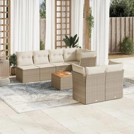 8-teiliges Set aus beigem Synthetik-Rattan-Gartensofa und Kissen von , Gartensets - Ref: Foro24-3255848, Preis: 518,64 €, Rab...