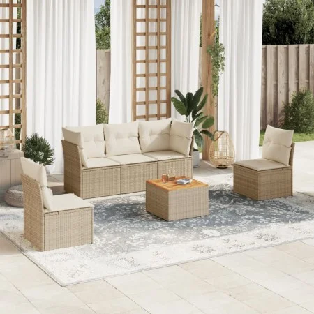 Garden sofa set with cushions 6 pieces beige synthetic rattan by , Garden sets - Ref: Foro24-3255876, Price: 368,72 €, Discou...