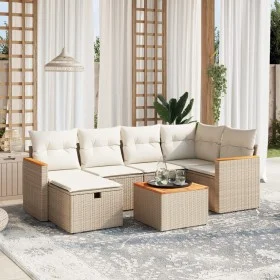 7-piece garden sofa set and beige synthetic rattan cushions by , Garden sets - Ref: Foro24-3265307, Price: 471,51 €, Discount: %