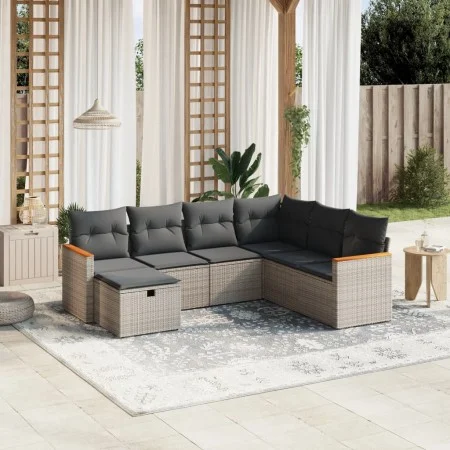 7-teiliges Gartensofa-Set mit grauen PE-Rattan-Kissen von , Gartensets - Ref: Foro24-3265330, Preis: 406,05 €, Rabatt: %