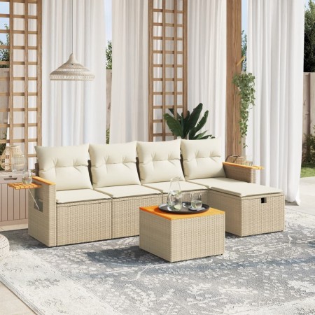Garden sofa set with cushions 6 pieces beige synthetic rattan by , Garden sets - Ref: Foro24-3265510, Price: 410,13 €, Discou...